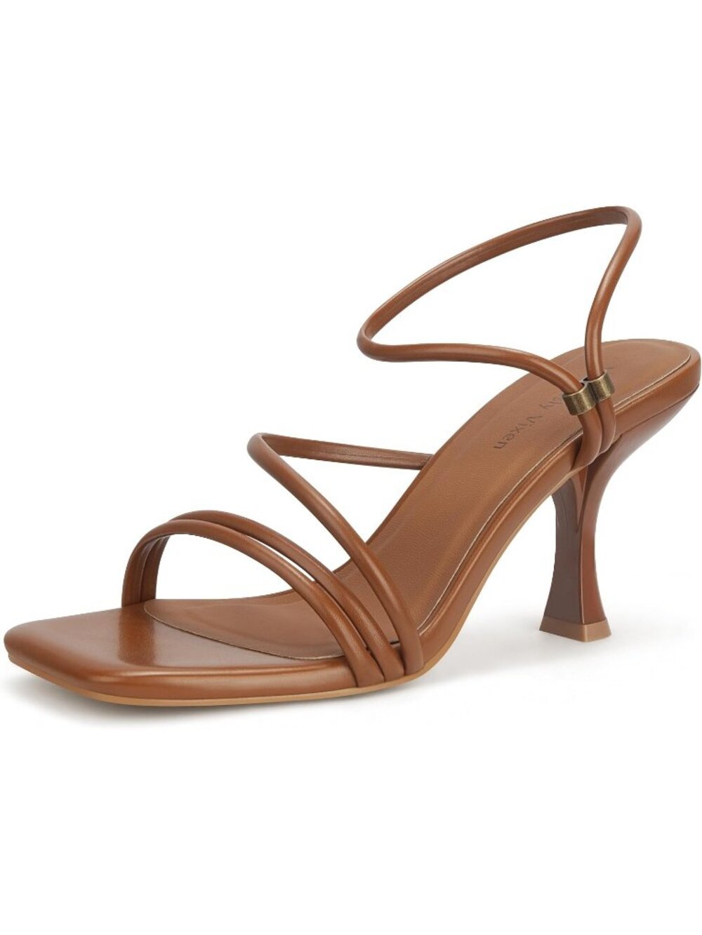 Women's Brown Faux Leather Strappy Square Open Toe Ankle Strap Heels Sandals